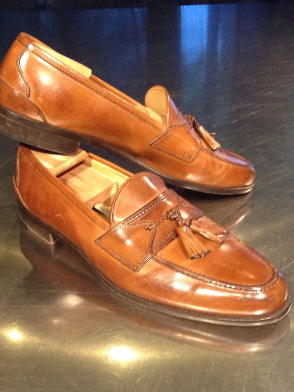 Johnson & Murphy Cellini Men's 13M Brown Leather Tassel Loafers Made Italy VGC